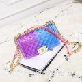 Europe New Popular Special Designer Eco Colored PVC Classic Diamond Women Clear Jelly Purse with Chain